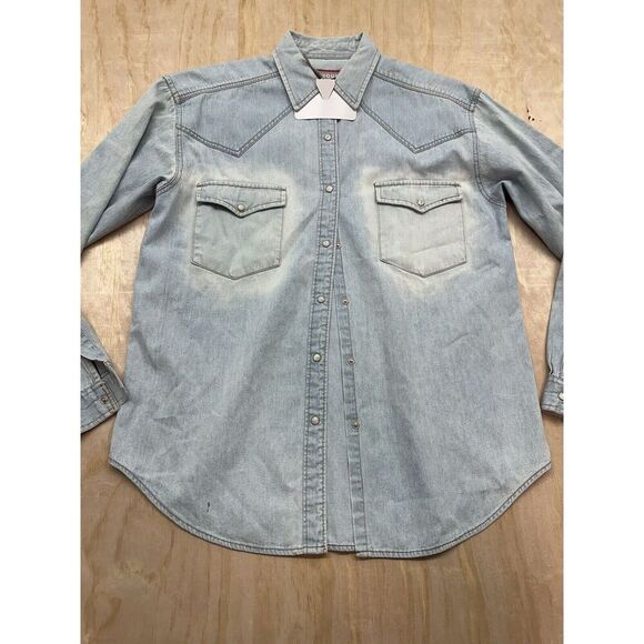 Vintage Et Vous 80’s Western Pearl Snap Women’s Medium Shirt Denim Faded Elbows - Picture 1 of 9